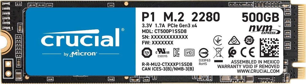 Crucial P1 500GB 3D NAND NVMe PCIe Internal SSD, up to 2000MB/s