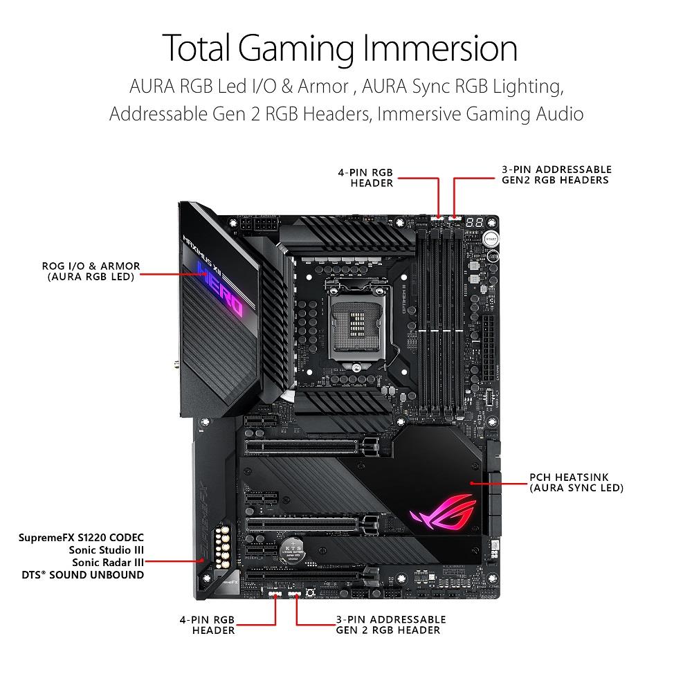 ASUS ROG Maximus XII Hero Z490 (WiFi 6) LGA 1200 (Intel® 10th Gen) ATX Gaming Motherboard (14+2 power stages, DDR4 4800+, 5Gbps LAN, Intel® LAN, Bluetooth v5.1, Triple M.2, Aura Sync)