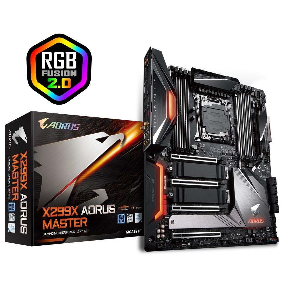 GIGABYTE X299X AORUS Master Socket 2066 Chipset - DDR4 4333(O.C.), PCI-E 3.0, SATA 6.0Gb/s, 3x M.2 - USB 3.2, E-ATX Motherboard, RGB FUSION, Onboard Wi-FI, Bluetooth