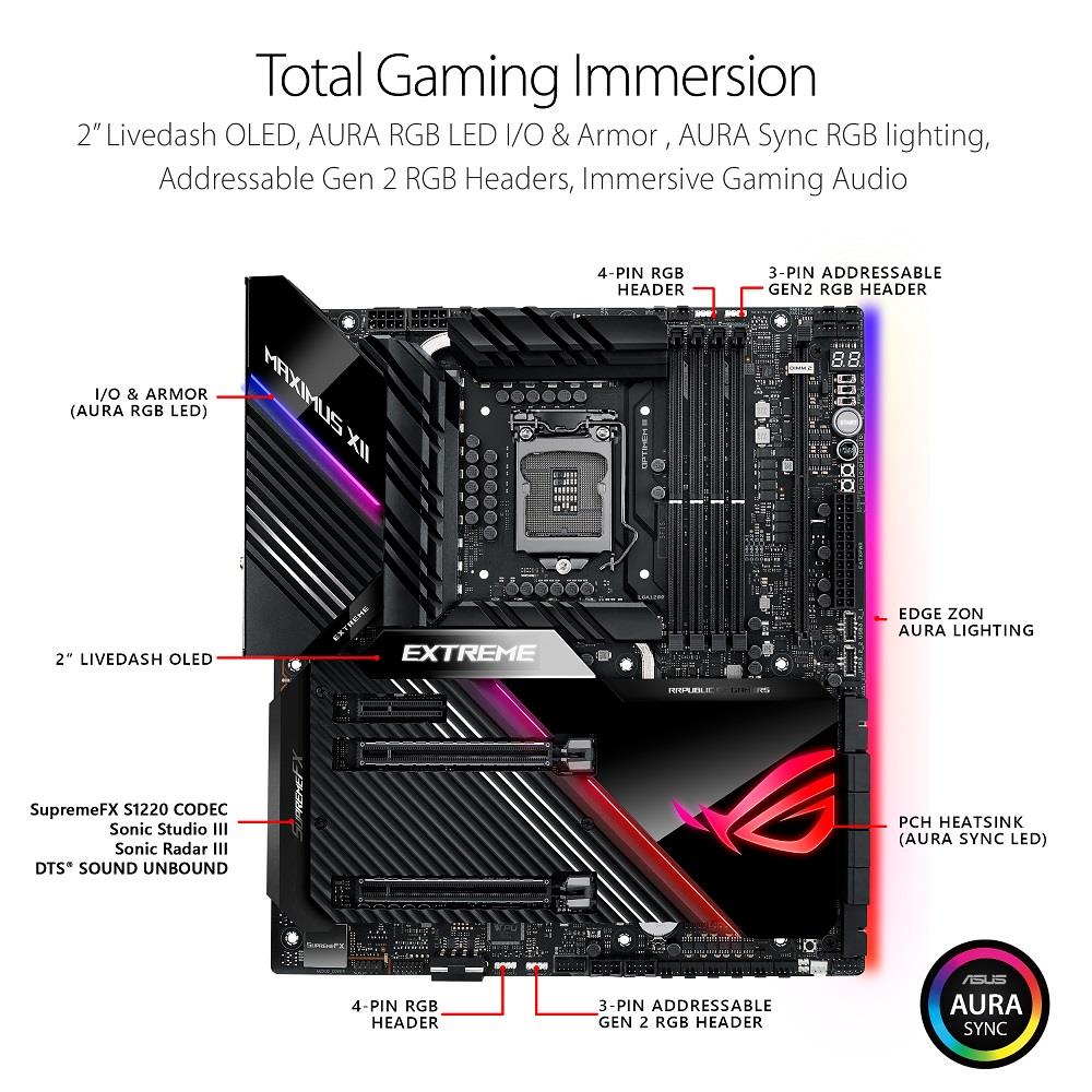 ASUS ROG Maximus XII Extreme (WiFi 6) Z490 LGA 1200(Intel® 10th Gen) EATX gaming motherboard (16 power stages, Quad M.2, 10 Gbps & Intel®2.5Gb LAN, bundled Fan Extension Card II & ThunderboltEX 3-TR Card, 2” Livedash OLED)