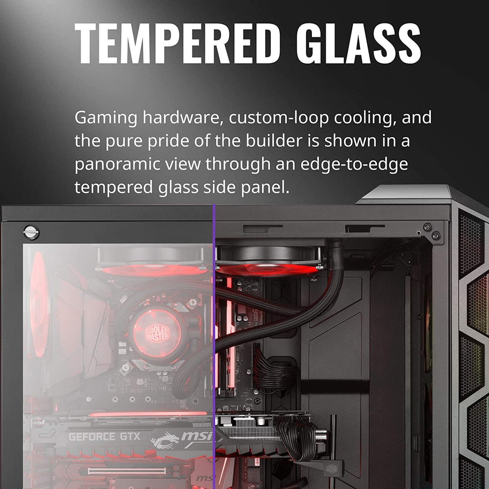 Cooler Master MasterCase H500 ATX Mid-Tower Tempered Glass Side Panel, Transparent Front Option, Carrying Handle & 2X 200mm RGB Fans