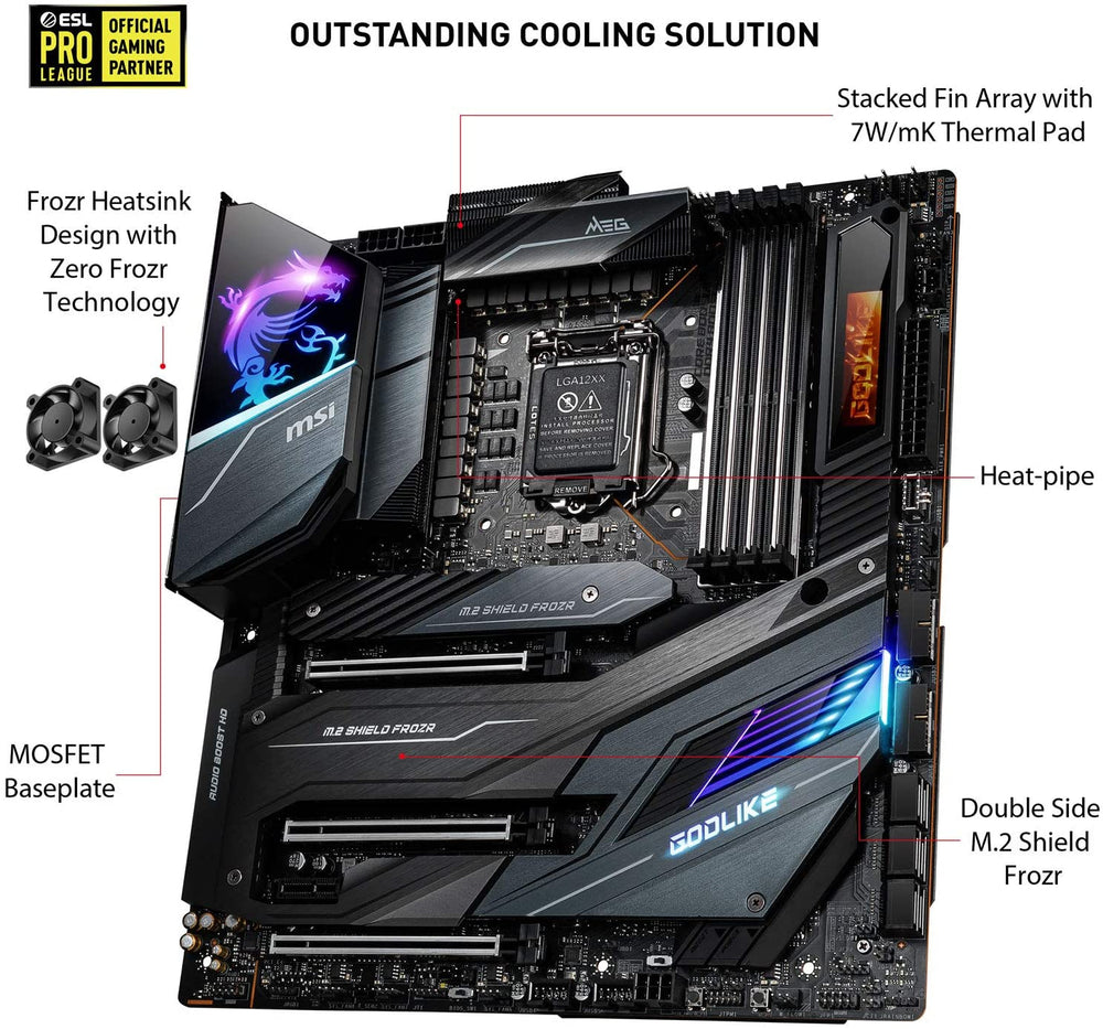 MSI MEG Z490 GODLIKE Gaming Motherboard (E-ATX, 10th Gen Intel Core, LGA 1200 Socket, DDR4, SLI/CF, Triple M.2 Slots, Thunderbolt 3 Type-C, Wi-Fi 6, Mystic Light RGB)