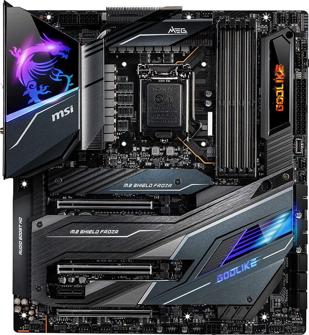 MSI MEG Z490 GODLIKE Gaming Motherboard (E-ATX, 10th Gen Intel Core, LGA 1200 Socket, DDR4, SLI/CF, Triple M.2 Slots, Thunderbolt 3 Type-C, Wi-Fi 6, Mystic Light RGB)