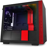 NZXT H210i - Mini-ITX PC Gaming Case - Front I/O USB Type-C Port - Tempered Glass Side Panel - Water-Cooling Ready - Integrated RGB Lighting - Black/Red