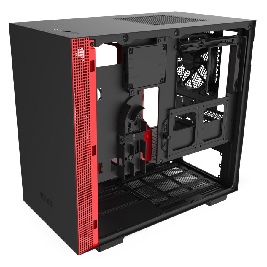 NZXT H210i - Mini-ITX PC Gaming Case - Front I/O USB Type-C Port - Tempered Glass Side Panel - Water-Cooling Ready - Integrated RGB Lighting - Black/Red
